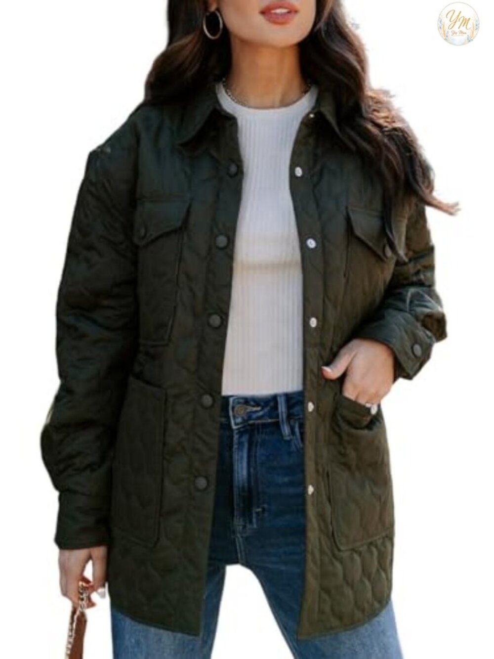 Lightweight Diamond Quilted Puffer Jacket Women Button Down Long Sleeve